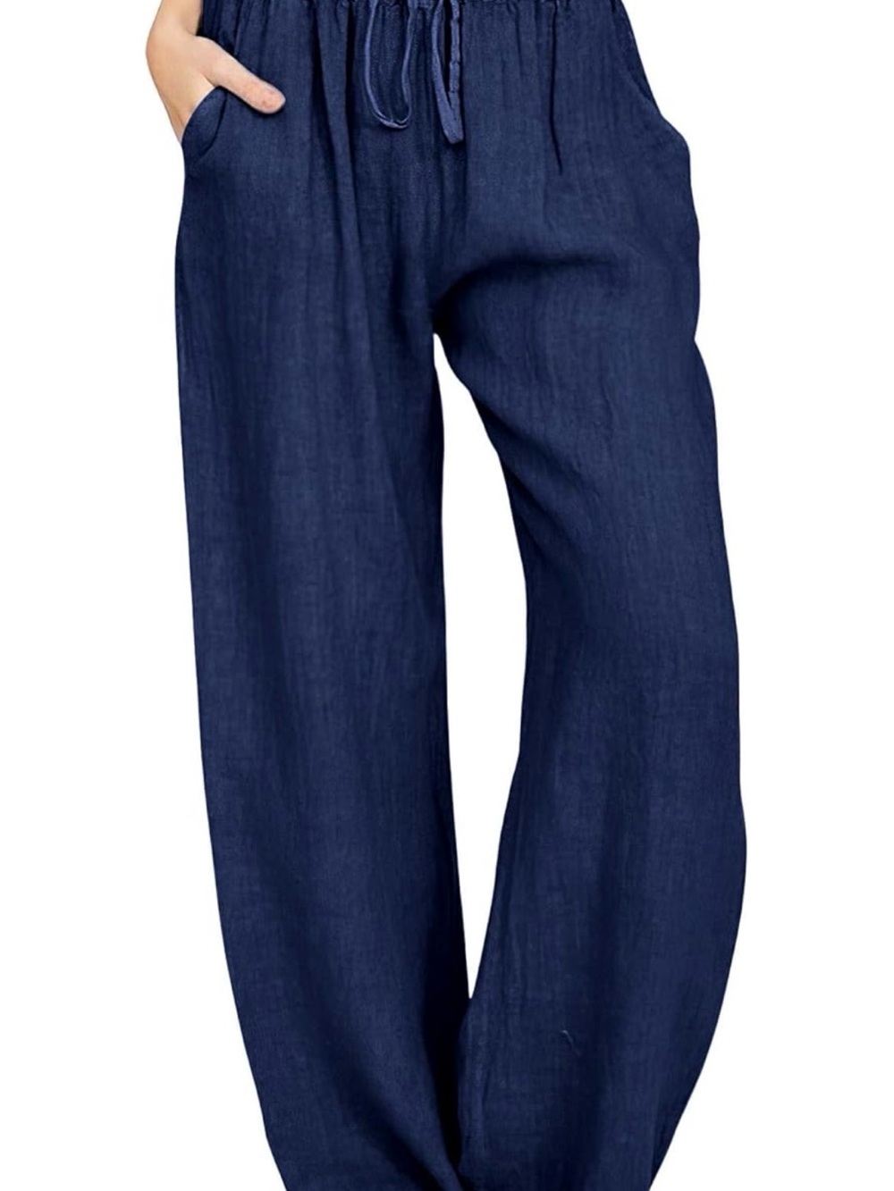 Women's Cotton Linen Wide Leg Drawstring Pants